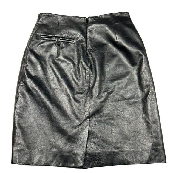 Iris Singer Black Leather Pencil Skirt Womens Size 4 - Picture 4 of 9